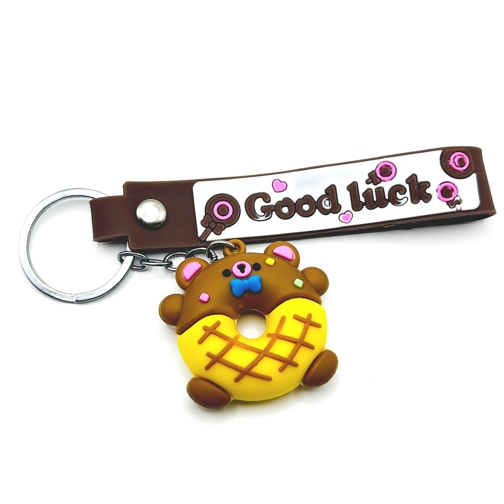 Bear Donut Keychain Unisex OS Brown Good Luck Silicone Wristlet Strap